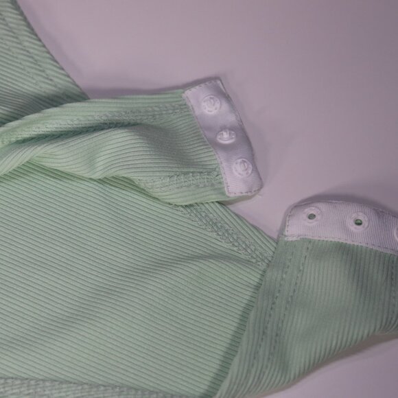 Shein Pastel Mint Vertical Ribbed Asymmetrical Neck Strappy Bodysuit, Large - Picture 8 of 10